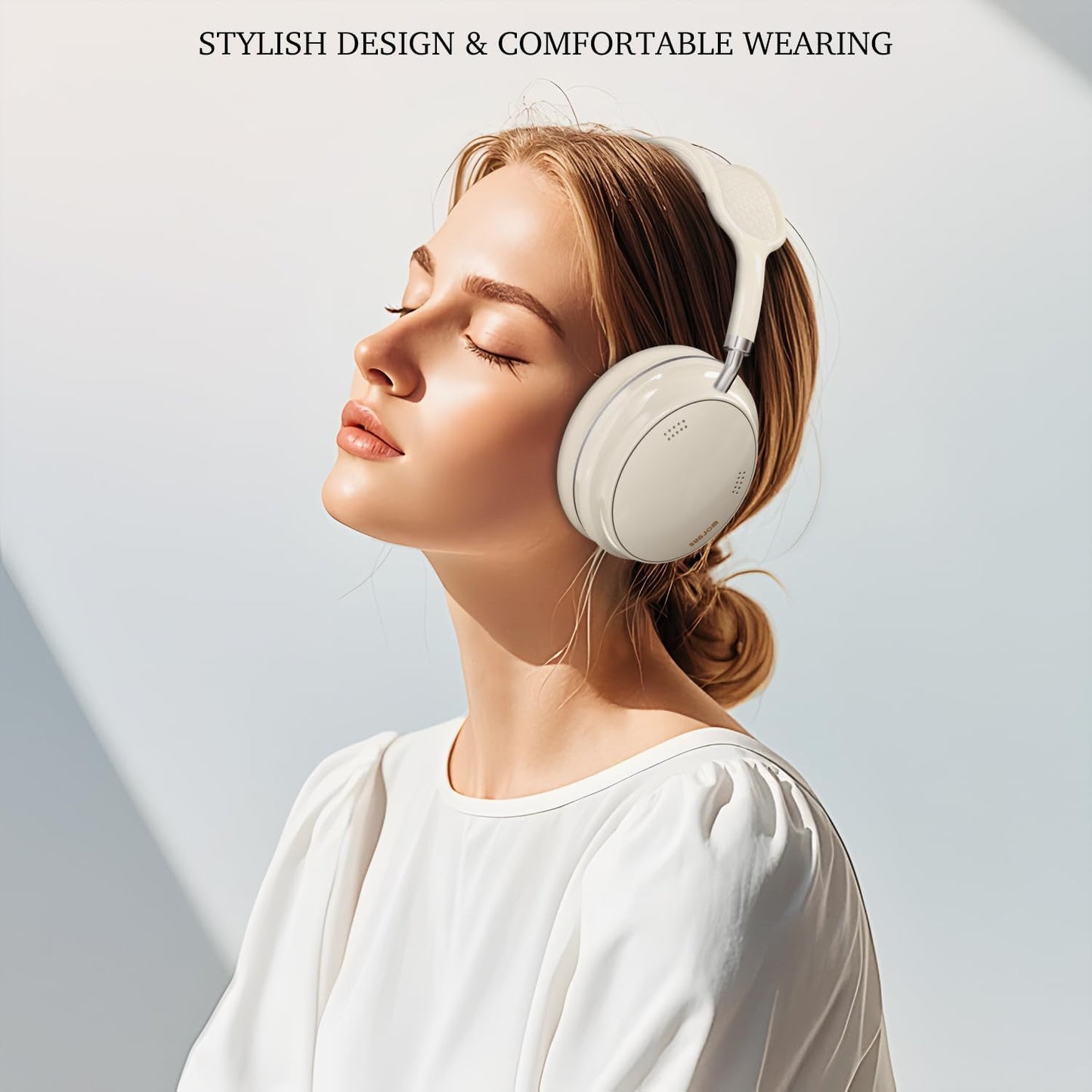 Wireless Over Ear Headphones Bluetooth 5.3 Headset with Microphones 24 Hours Playtime FM Radio TF Card AUX Support Siri Goodle Compatible Adjustable Headphones for PC iOS Android Phone(White)