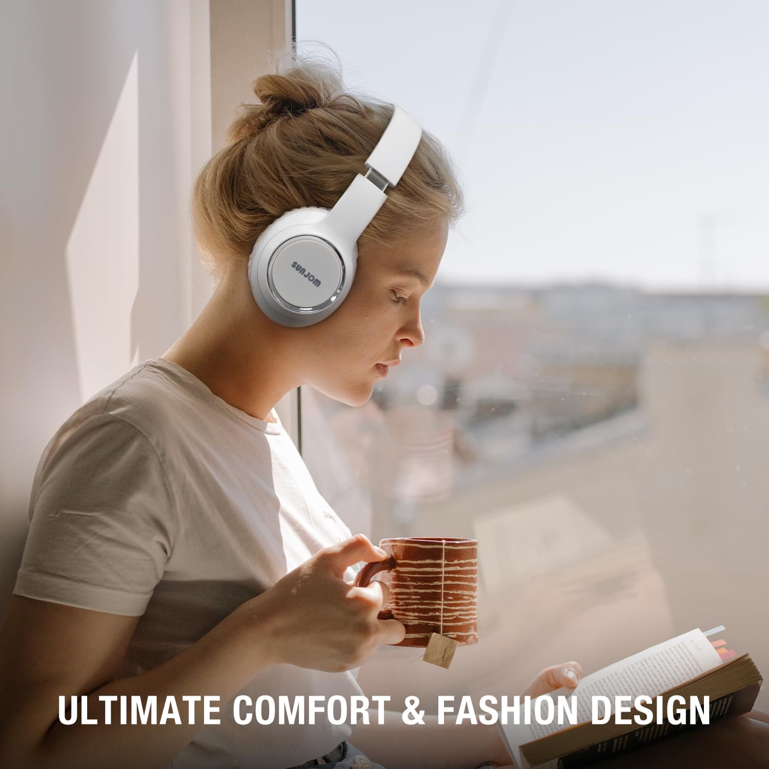 28Hours Playtime Over Ear White Bluetooth Headphones Wireless and Wired Beas Youth Student TV Headphone with Microphone Type-C Charging for Android Phone -White and Silver