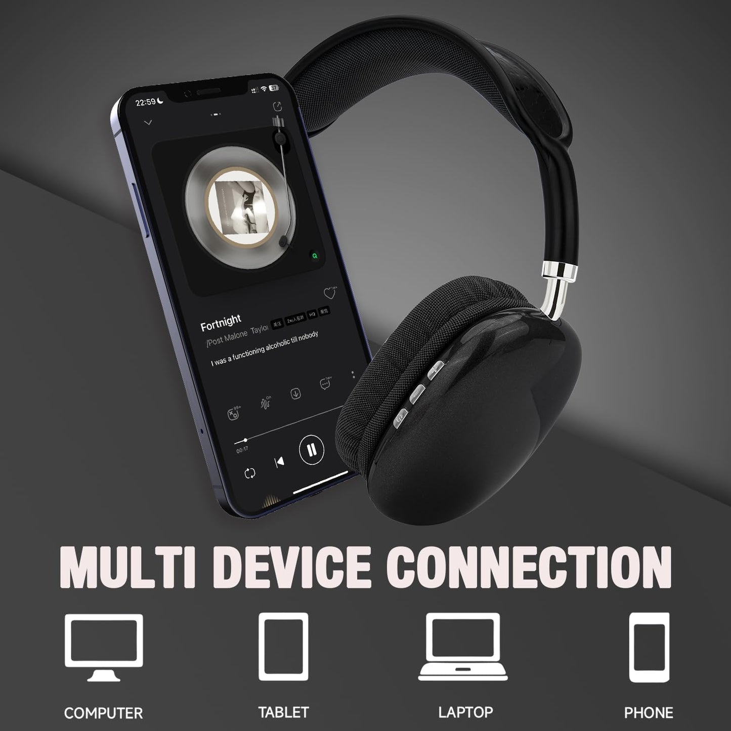 Wireless Bluetooth Headphones Over Ear with Microphone Hi-Res Audio