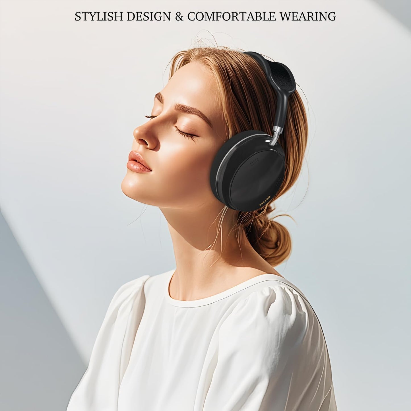 Wireless Over Ear Headphones Bluetooth 5.3 Headset with Microphones 24 Hours Playtime FM Radio TF Card AUX Support Siri Goodle Compatible Adjustable Headphones for PC iOS Android Phone (Black)