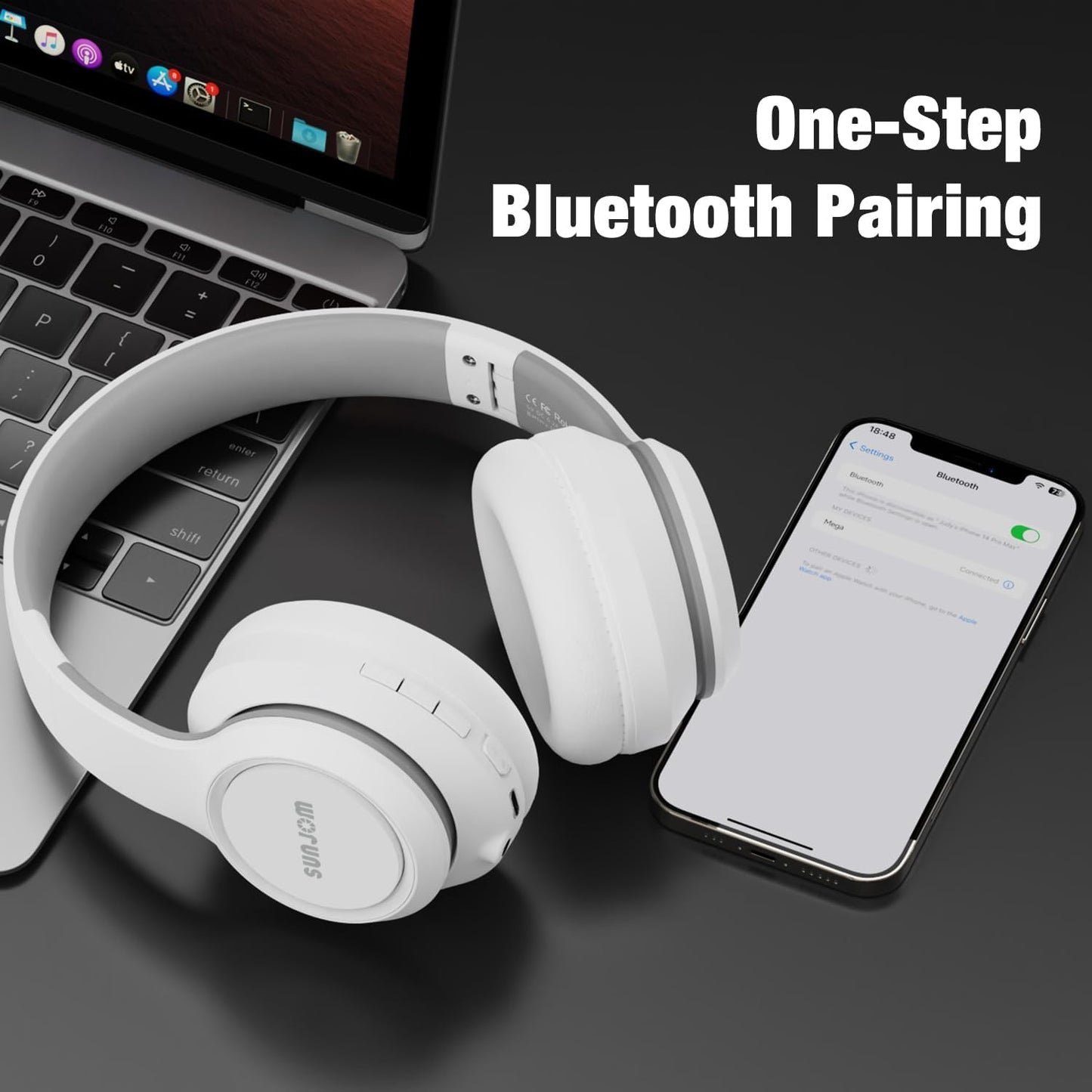 28Hours Playtime Over Ear White Bluetooth Headphones Wireless and Wired Beas Youth Student TV Headphone with Microphone Type-C Charging for Android Phone -White and Silver