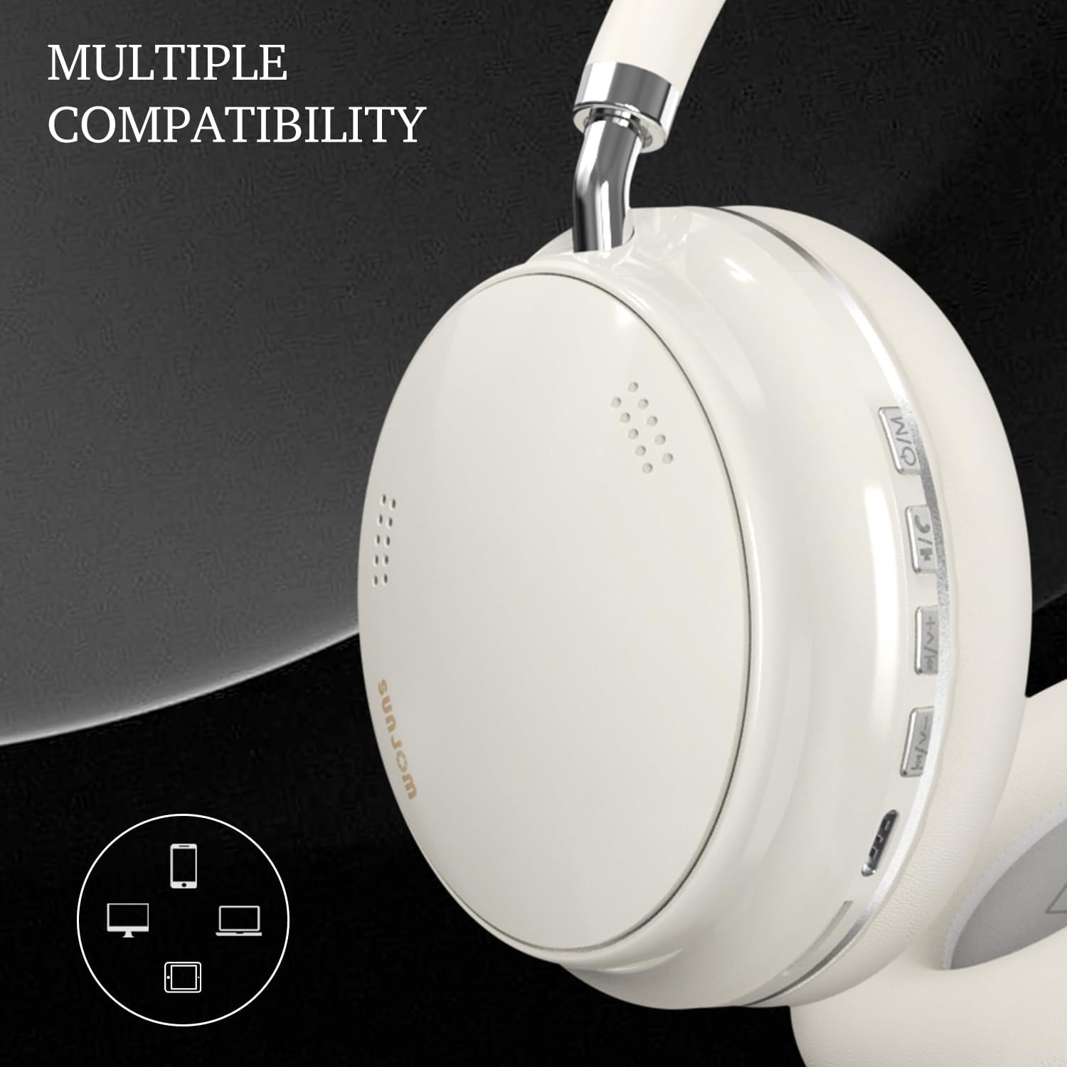 Wireless Over Ear Headphones Bluetooth 5.3 Headset with Microphones 24 Hours Playtime FM Radio TF Card AUX Support Siri Goodle Compatible Adjustable Headphones for PC iOS Android Phone(White)