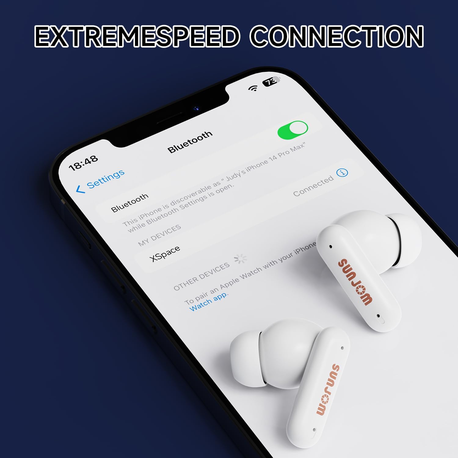 Xspace Ear Wireless Earbuds Hi-Res Audio Bluetooth 5.3 Headpahones True Wireless in Ear Earbuds Deep Bass in Ear Earphones Call Clear with Microphone Sweatproof for Sports,Gym,Work (Dark Blue)