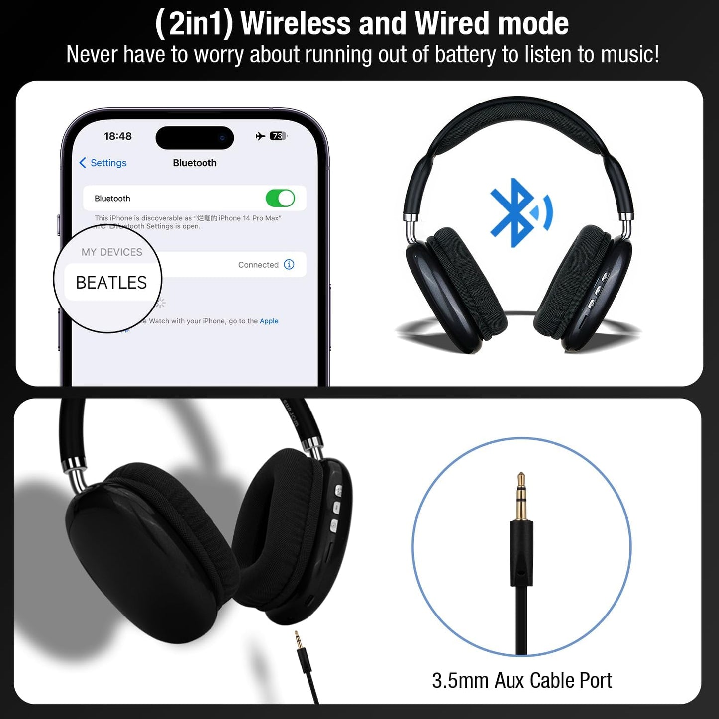 Wireless Bluetooth Headphones Over Ear with Microphone-BEATLES